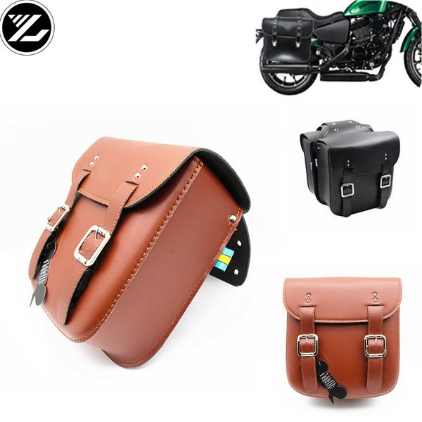 universal motorcycle saddlebags leather side storage tool pouch luggage bag for triphum