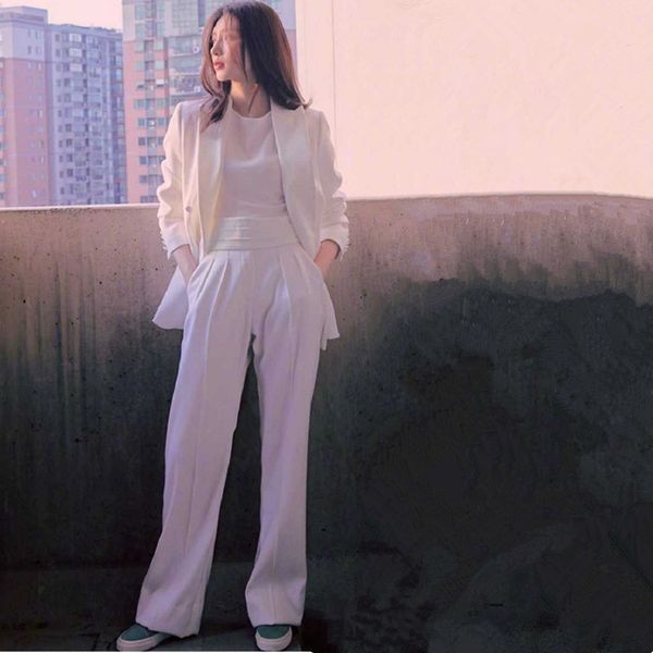 women's suit fashion double-breasted white women's suit two-piece blazer with pants set business casual formal, White;black
women's suit fashion double-breasted white women's suit two-piece blazer with pants set business casual formal, White;black