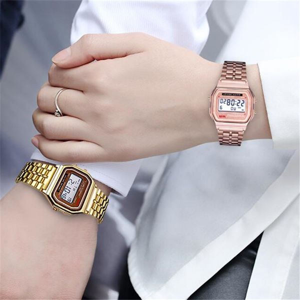 men women watches gold silver vintage stainless steel led sports wristwatches electronic digital watches present, Slivery;brown
men women watches gold silver vintage stainless steel led sports wristwatches electronic digital watches present, Slivery;brown