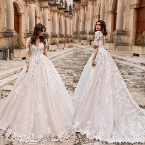 2019 african a line wedding dresses tulle lace appliques sheer v neck long sleeves backless court train plus size custom bridal gowns, White
2019 african a line wedding dresses tulle lace appliques sheer v neck long sleeves backless court train plus size custom bridal gowns, White