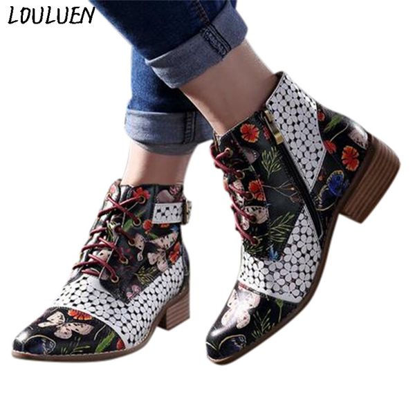 louluen 2019 boots women ink painting flower pattern cow leather splicing lace-up stitching ankle boots roman laarzen bottes 126, Black
louluen 2019 boots women ink painting flower pattern cow leather splicing lace-up stitching ankle boots roman laarzen bottes 126, Black