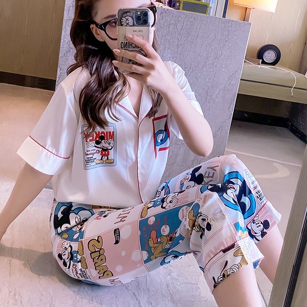 women pyjamas cartoon printed pijama sleepwear female casual v neck short sleeve elastic waist nightwear women's pajamas sets, Black;red
women pyjamas cartoon printed pijama sleepwear female casual v neck short sleeve elastic waist nightwear women's pajamas sets, Black;red