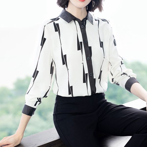 american new women spring high fashion turn down collar single breasted printing chiffon blouse ladies office formal shirts, White
american new women spring high fashion turn down collar single breasted printing chiffon blouse ladies office formal shirts, White