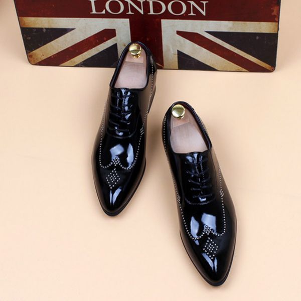 2019 fashion men's leather shoes trend breathable pointed business suits increased korean version youth wedding shoes, Black
2019 fashion men's leather shoes trend breathable pointed business suits increased korean version youth wedding shoes, Black