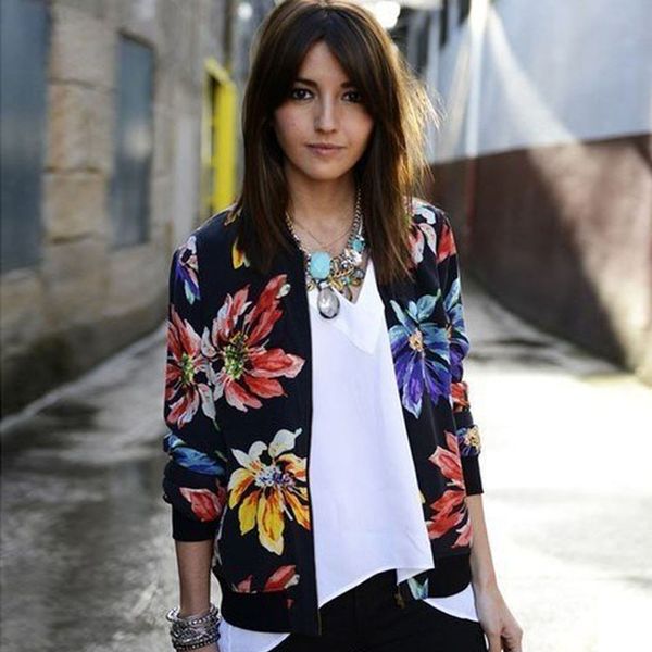 женщины с длинным рукавом напечатанные молнии blazer костюм куртка, Black;brown 
женщины с длинным рукавом напечатанные молнии blazer костюм куртка, Black;brown