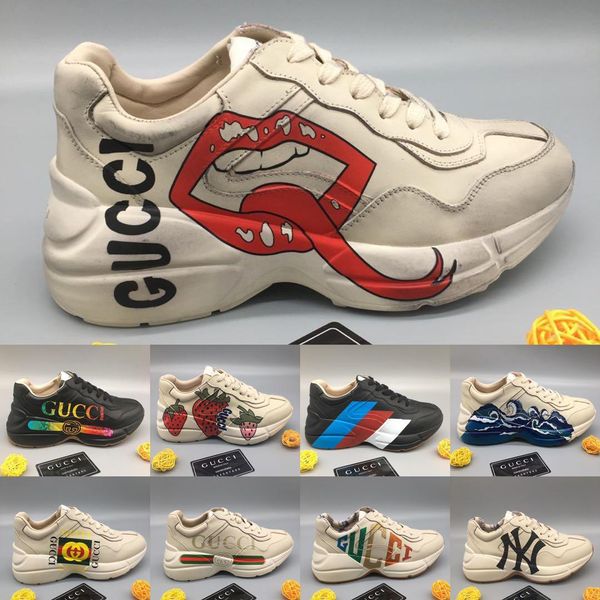 rhyton leather sneaker with wave mouth print strawberry men luxury designer casual shoes classic vintage womens designer dad sneaker, Black;brown
rhyton leather sneaker with wave mouth print strawberry men luxury designer casual shoes classic vintage womens designer dad sneaker, Black;brown