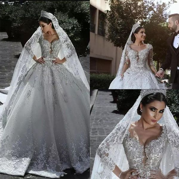 fall new luxurious beaded arabic ball gown wedding dresses glamorous long sleeves tulle appliques beaded sequins bridal gowns, White
fall new luxurious beaded arabic ball gown wedding dresses glamorous long sleeves tulle appliques beaded sequins bridal gowns, White