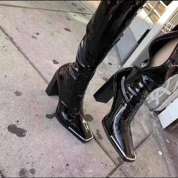 2019 patent leather womrn knee high boots fashion mental decor square toe high heels boots black winter warm long
2019 patent leather womrn knee high boots fashion mental decor square toe high heels boots black winter warm long