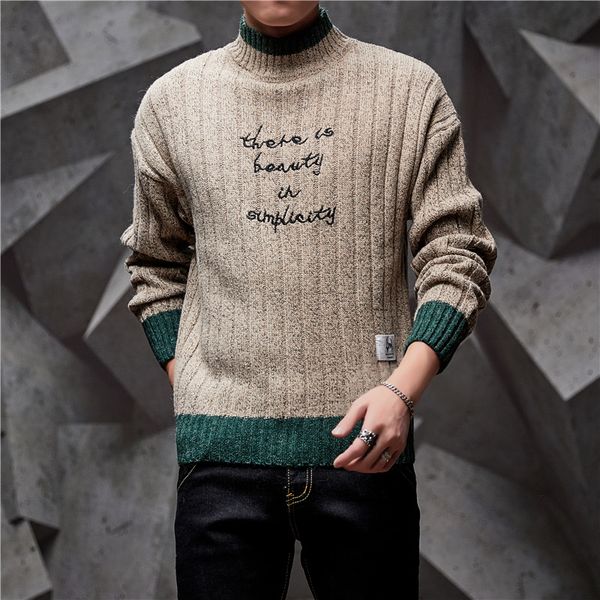 trendy patchwork man's sweater fashion embroidery male sweaters turtleneck khaki brown beige -3xl long sleeve pullover, White;black
trendy patchwork man's sweater fashion embroidery male sweaters turtleneck khaki brown beige -3xl long sleeve pullover, White;black