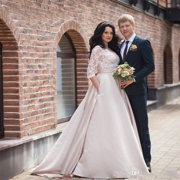 elegant v-neck plus size wedding dresses illusion half sleeves lace appliques covered buttons sweep train wedding gowns vestido de casamento, White
elegant v-neck plus size wedding dresses illusion half sleeves lace appliques covered buttons sweep train wedding gowns vestido de casamento, White
