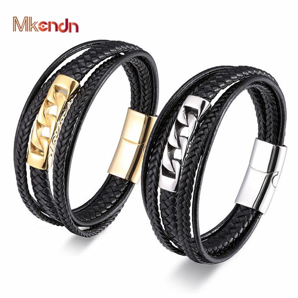 mkendn new design men's multilayer braid genuine leather bracelet stainless steel cuban link bracelets woven bangle pulseras, Golden;silver
mkendn new design men's multilayer braid genuine leather bracelet stainless steel cuban link bracelets woven bangle pulseras, Golden;silver