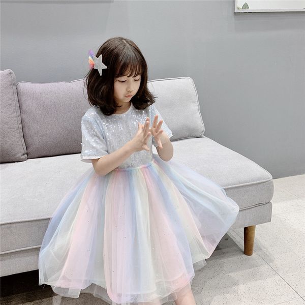 2020 girls sparkle shinning sequined rainbow mesh short sleeve bling bling summer princess children kids dress clothings, Red;yellow
2020 girls sparkle shinning sequined rainbow mesh short sleeve bling bling summer princess children kids dress clothings, Red;yellow