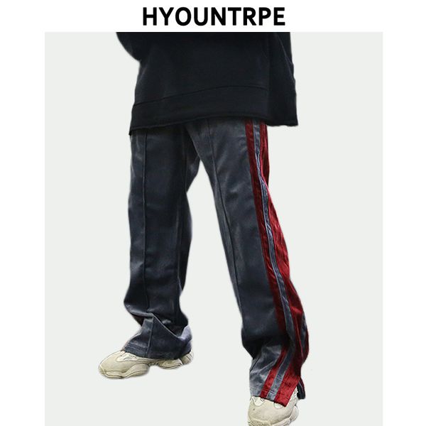 men bottom zipper velvet wide leg pants side spliced stripe straight trouser loose casual elastic waist pants hip hop streetwear, Black
men bottom zipper velvet wide leg pants side spliced stripe straight trouser loose casual elastic waist pants hip hop streetwear, Black