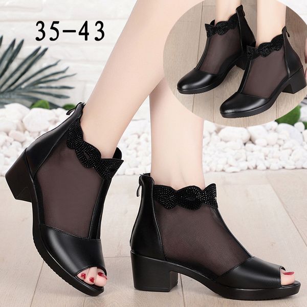 spring summer mesh sandals chunky heel hollow boots fish mouth shoes women genuine leather peep toe sandalias, Black
spring summer mesh sandals chunky heel hollow boots fish mouth shoes women genuine leather peep toe sandalias, Black