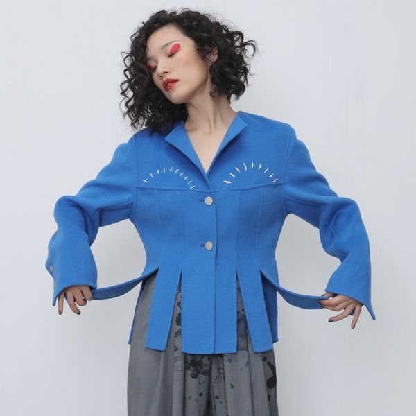 women woolen coat irregular winter wool coat women tassel v-neck shorts winter wool woolen woman 2020 new fashion 3zvt, Black