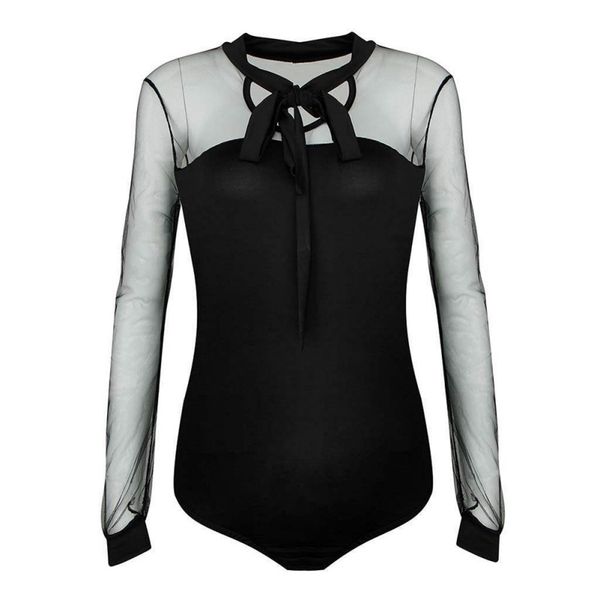 women summer bodysuit bow solid mock neck patchwork long sleeve back ladies lace mesh bodysuit transparent, Black;white
women summer bodysuit bow solid mock neck patchwork long sleeve back ladies lace mesh bodysuit transparent, Black;white