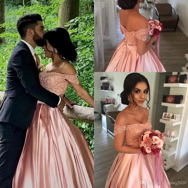 selling temperament noble wedding dresses elegant lace off shoulder pink satin ball gowns mopping long, White
selling temperament noble wedding dresses elegant lace off shoulder pink satin ball gowns mopping long, White