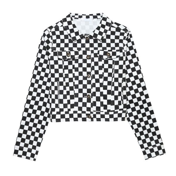 fashion women black white plaid short jacket jacket spring and autumn lapel long sleeve, Black;brown
fashion women black white plaid short jacket jacket spring and autumn lapel long sleeve, Black;brown