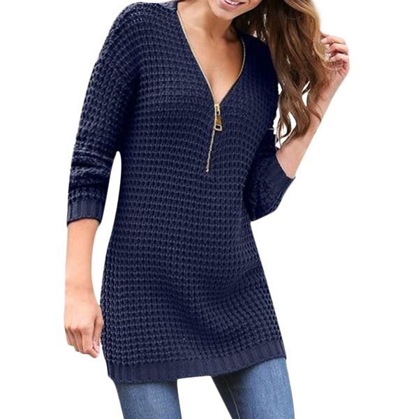 women solid sweater long sleeve v-neck with zipper knitting sweater cotton blend stylish fashion attractive acrylic 8z, White;black
women solid sweater long sleeve v-neck with zipper knitting sweater cotton blend stylish fashion attractive acrylic 8z, White;black