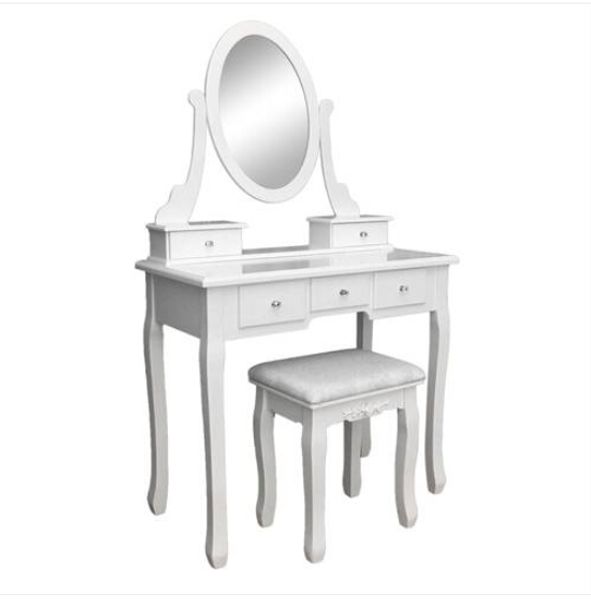 Wholesales 360°rotation Single Mirror 5 Drawers Dressing Table White Black