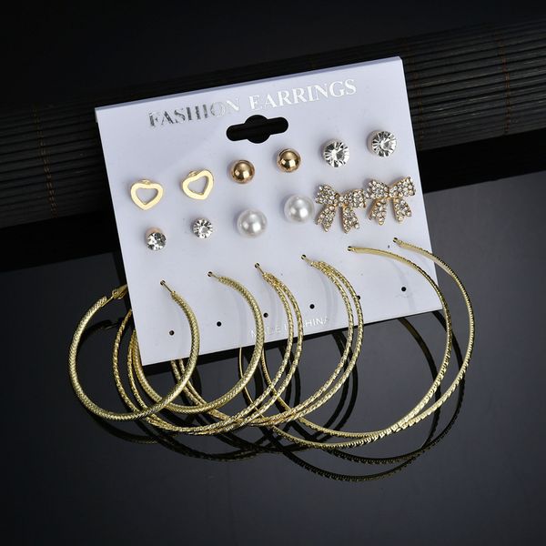 new korean earrings bow love big circle personalized earrings set 9 pairs of set, Golden;silver
new korean earrings bow love big circle personalized earrings set 9 pairs of set, Golden;silver
