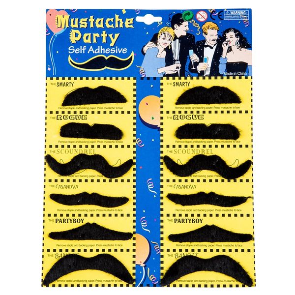 12 pack self adhesive assorted fake moustache / mustache set fancy dress party birthday stylish
12 pack self adhesive assorted fake moustache / mustache set fancy dress party birthday stylish