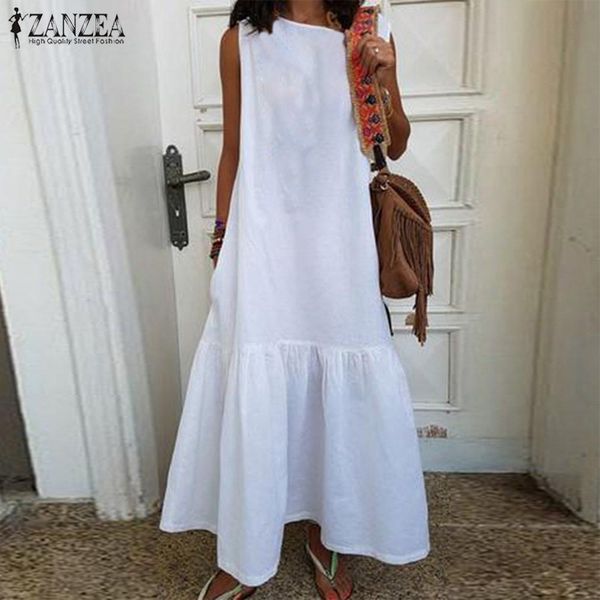 women's summer sundress plus size ruffle dress 2019 zanzea kaftan sleeveless long maxi vestidos female casual o neck beach robe, Black;gray
women's summer sundress plus size ruffle dress 2019 zanzea kaftan sleeveless long maxi vestidos female casual o neck beach robe, Black;gray