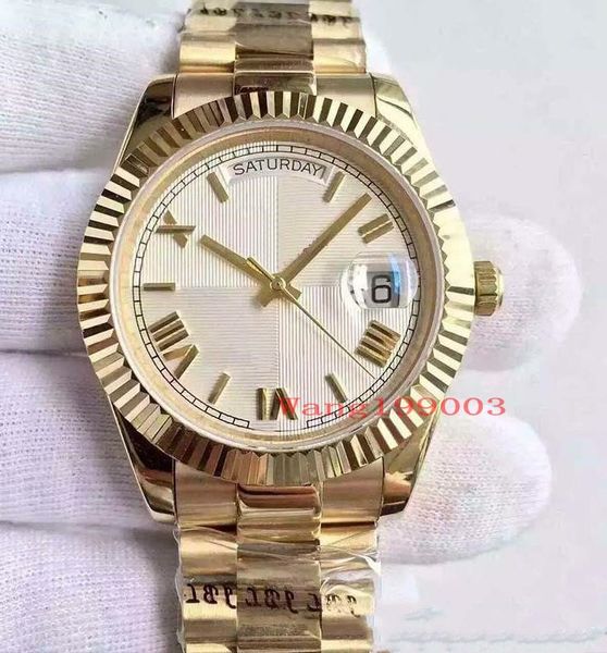 new 18 ct gold daydate mens watch 40mm automatic mechanical movement silver dial stainless steel solid clasp man watches wristwatch, Slivery;brown
new 18 ct gold daydate mens watch 40mm automatic mechanical movement silver dial stainless steel solid clasp man watches wristwatch, Slivery;brown