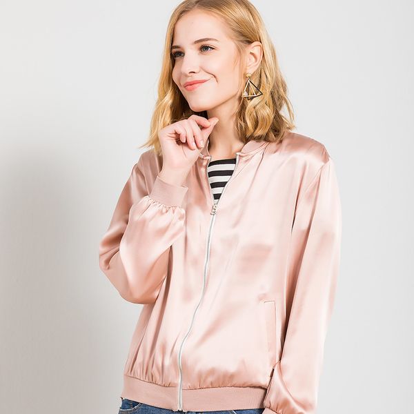 women jacket 2019 mimi silk long sleeve shiny shiny texture classic flying jacket baseball uniform, Black;brown
women jacket 2019 mimi silk long sleeve shiny shiny texture classic flying jacket baseball uniform, Black;brown