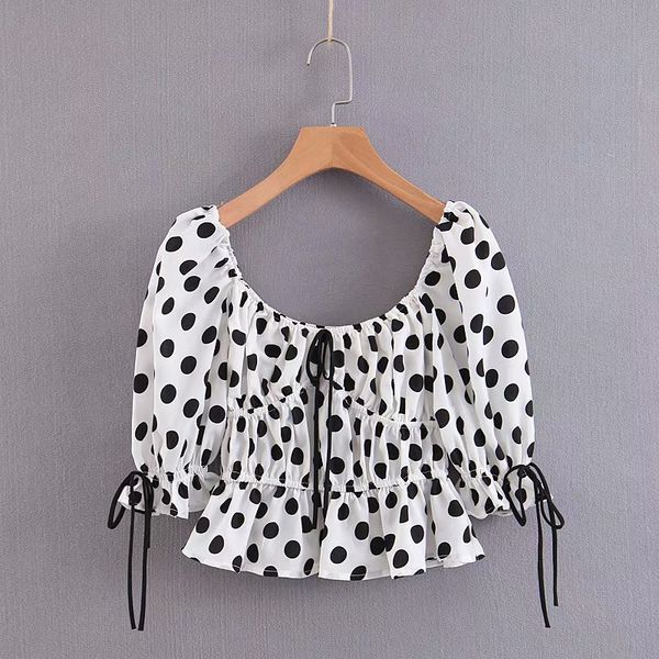 classic stylish women polka dot print chic ruffles lace-up pleated short blouses elastic waist casual blusas mujer, White
classic stylish women polka dot print chic ruffles lace-up pleated short blouses elastic waist casual blusas mujer, White