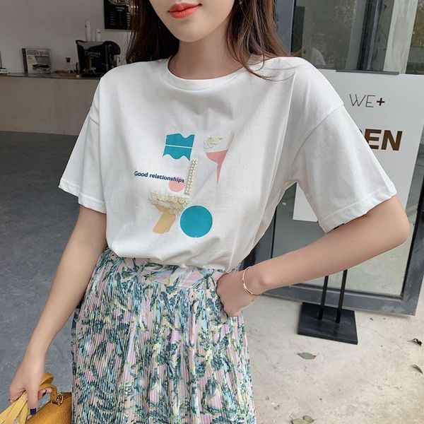 printed women's loose slimming 2020 beaded sequins beaded cotton t-shirt round collar short sleeve cotton t-shirt women's ins fash, White
printed women's loose slimming 2020 beaded sequins beaded cotton t-shirt round collar short sleeve cotton t-shirt women's ins fash, White