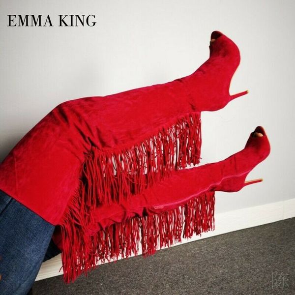 women brand thigh high over the knee boots tassels suede fringe peep toe stiletto boot gladiator motorcycle tassel boots, Black
women brand thigh high over the knee boots tassels suede fringe peep toe stiletto boot gladiator motorcycle tassel boots, Black