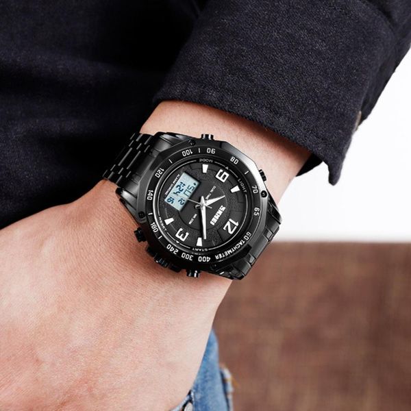 skmei men luminous alarm satch dual time stainless steel band digital watch, Slivery;brown
skmei men luminous alarm satch dual time stainless steel band digital watch, Slivery;brown