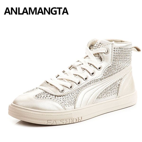 women genuine leather shoes autumn winter rhinestone high shoes women sneakers lace up casual bling bling new, Black
women genuine leather shoes autumn winter rhinestone high shoes women sneakers lace up casual bling bling new, Black