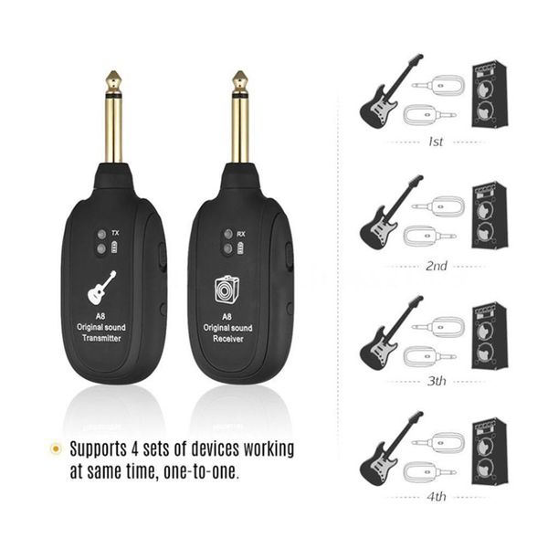a8 uhf wireless guitar system transmitter receiver 50m for electric bass guitar musical instrument transceiver
a8 uhf wireless guitar system transmitter receiver 50m for electric bass guitar musical instrument transceiver