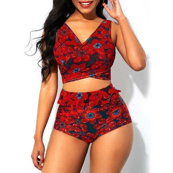 2020 summer swimwear plus size two piece bikini set low cut bathing suit floral print tankini plus size women ruffle women's set, White
2020 summer swimwear plus size two piece bikini set low cut bathing suit floral print tankini plus size women ruffle women's set, White