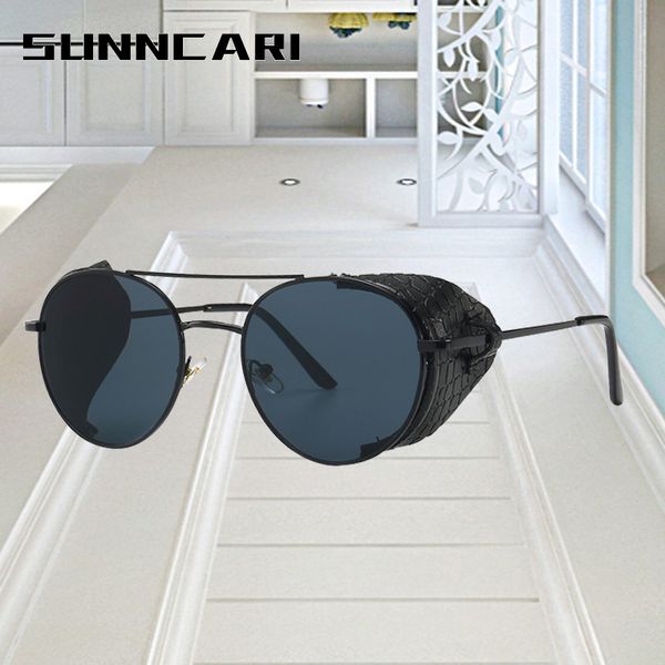 round steampunk sunglasses men classic brand designer vintage punk rivet wrap sun glasses retro leather eyewear for male uv400, White;black
round steampunk sunglasses men classic brand designer vintage punk rivet wrap sun glasses retro leather eyewear for male uv400, White;black