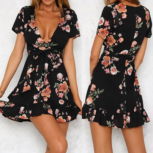 casual dresses women mini boho floral dress summer beach short sleeve v neck evening party bohemian 2021 style w0619, Black;gray
casual dresses women mini boho floral dress summer beach short sleeve v neck evening party bohemian 2021 style w0619, Black;gray