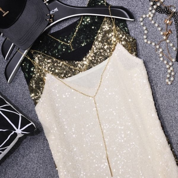 2019 new sequins v-neck metal chain small camisole outside wearing bottoming women nightclub club singer crop top, White
2019 new sequins v-neck metal chain small camisole outside wearing bottoming women nightclub club singer crop top, White