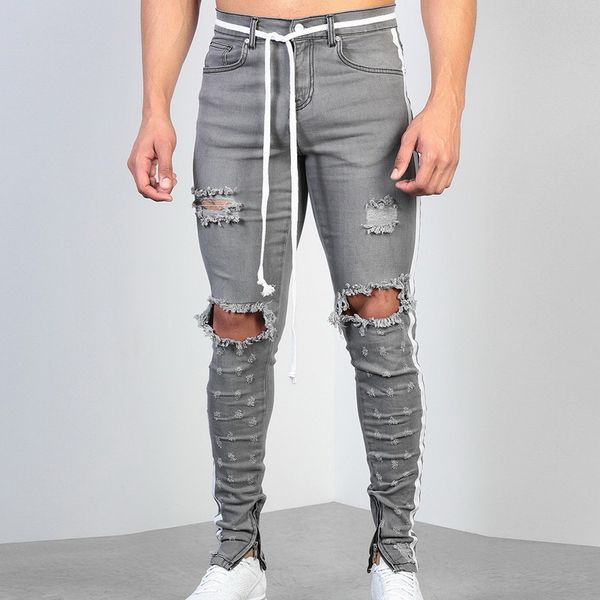ripped hole jeans men fashion side striped skinny male jeans 2019 lace up streetwear hip hop denim trousers plus size 3xl, Blue
ripped hole jeans men fashion side striped skinny male jeans 2019 lace up streetwear hip hop denim trousers plus size 3xl, Blue