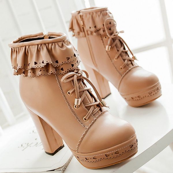 women's boots lolita sweet round toe lace up platform high heel ankle snow boots lace-up platform high heels and ankle 103, Black
women's boots lolita sweet round toe lace up platform high heel ankle snow boots lace-up platform high heels and ankle 103, Black