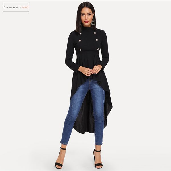 blouse black mock double breasted front dip hem elegant ruffle asymmetrical longline women neck autumn flared blouses, White
blouse black mock double breasted front dip hem elegant ruffle asymmetrical longline women neck autumn flared blouses, White