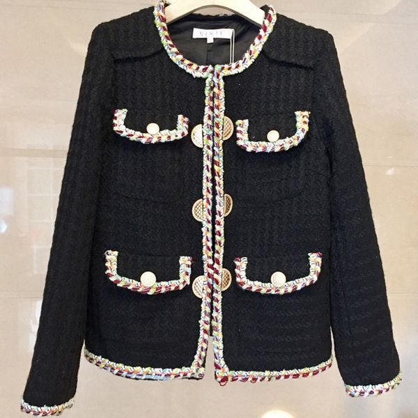 new arrival runway blazer tweed jacket coat women winter small fragrant color weave thick casaco feminino metal buckle jacket, Black
new arrival runway blazer tweed jacket coat women winter small fragrant color weave thick casaco feminino metal buckle jacket, Black