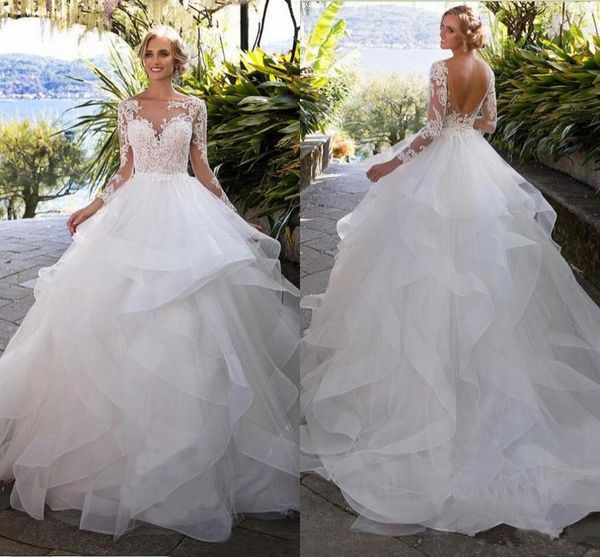 princess ruffled tulle wedding dresses 2020 new custom made applique 3/4 long sleeve sheer lace backless bridal gowns vestidos de noiva w203, White
princess ruffled tulle wedding dresses 2020 new custom made applique 3/4 long sleeve sheer lace backless bridal gowns vestidos de noiva w203, White