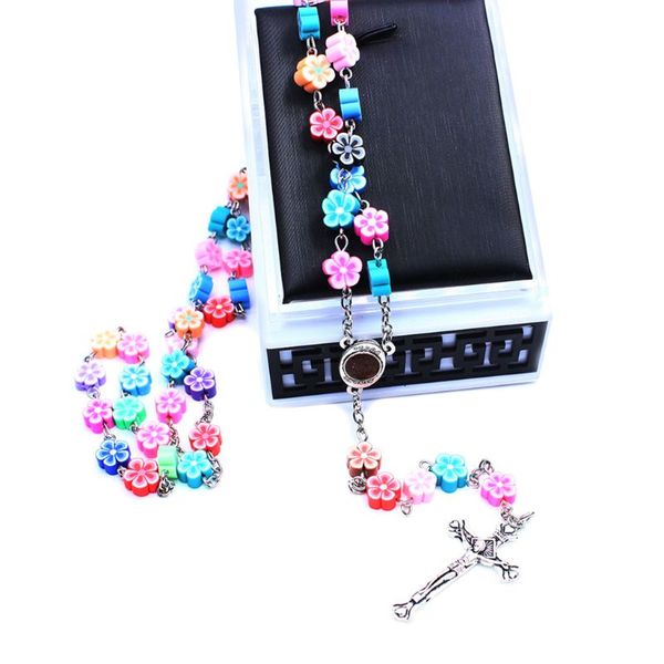 catholic rosary necklace rose flower polymer clay beads religion women chain jewelry charm gifts, Silver
catholic rosary necklace rose flower polymer clay beads religion women chain jewelry charm gifts, Silver