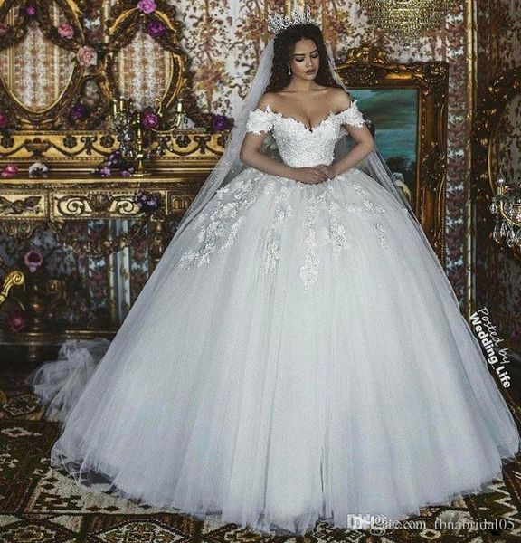 2019 new puffy ball gown wedding dresses cap sleeves lace 3d-floral appliques off shoulder open back custom made formal bridal gown, White
2019 new puffy ball gown wedding dresses cap sleeves lace 3d-floral appliques off shoulder open back custom made formal bridal gown, White