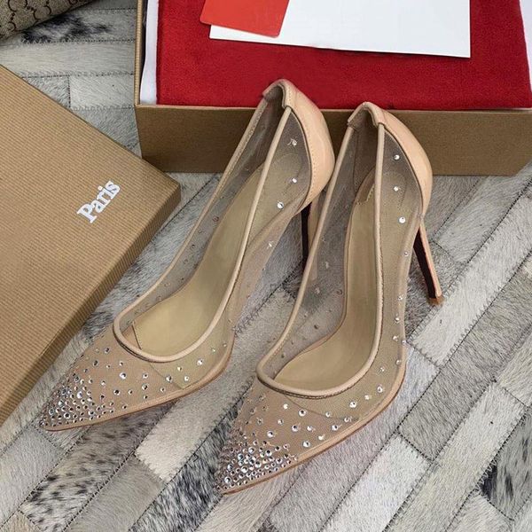 red bottom high heels rete fishnet style pointed toe rhinestones crystal bling silver golden pumps women heels party wedding shoes, Black
red bottom high heels rete fishnet style pointed toe rhinestones crystal bling silver golden pumps women heels party wedding shoes, Black
