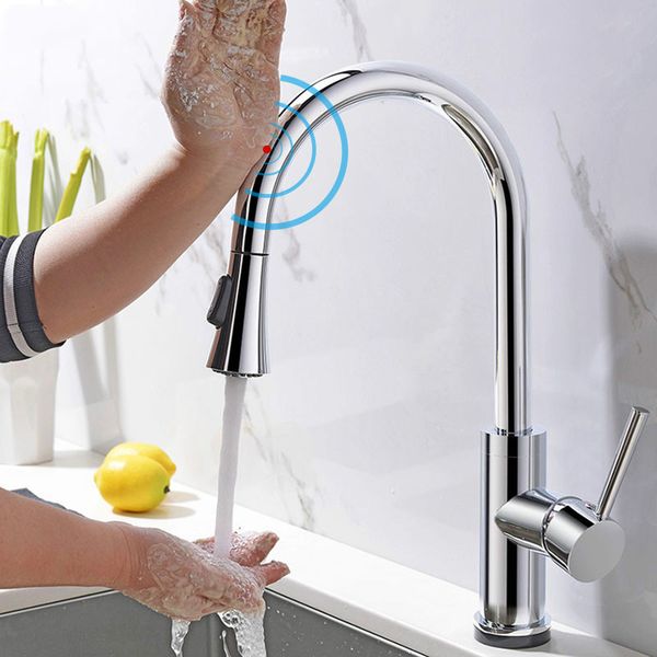 

Touch Sense Control Superior Quality Kitchen Faucet Pull Out Double Functions Solid Brass Chromed Kitchen Sink Water Mixer Tap