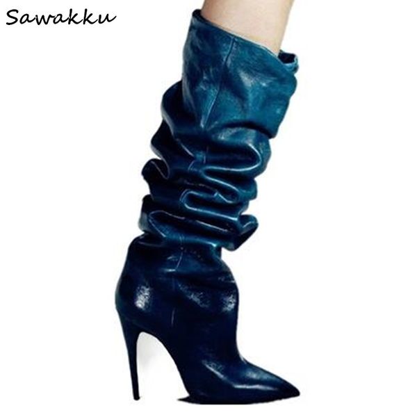 design runway style women knee high boots autumn winter slip on high heels shoes woman pointed toe pleated long booties, Black
design runway style women knee high boots autumn winter slip on high heels shoes woman pointed toe pleated long booties, Black