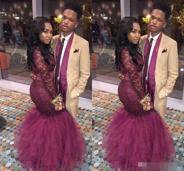 2019 burgundy two piece prom dresses lace applique beaded long sleeves mermaid tulle floor length custom made evening gowns custom made, Black
2019 burgundy two piece prom dresses lace applique beaded long sleeves mermaid tulle floor length custom made evening gowns custom made, Black